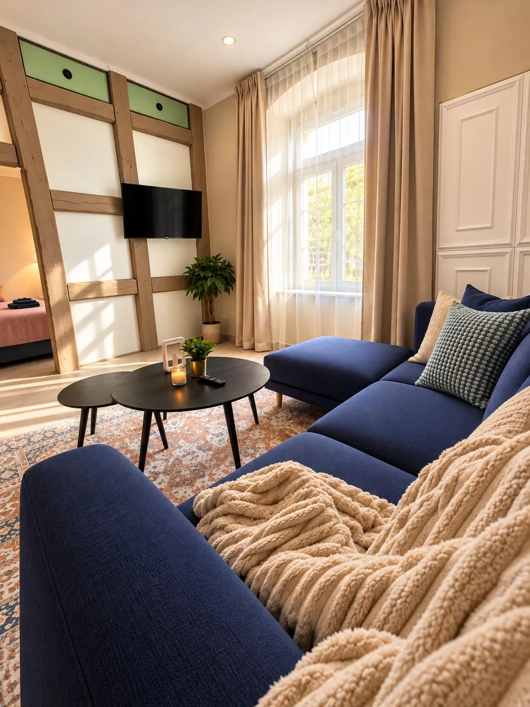 Wohnbereich mit Sofa und Fernseher, Maison Vallon · Aubin