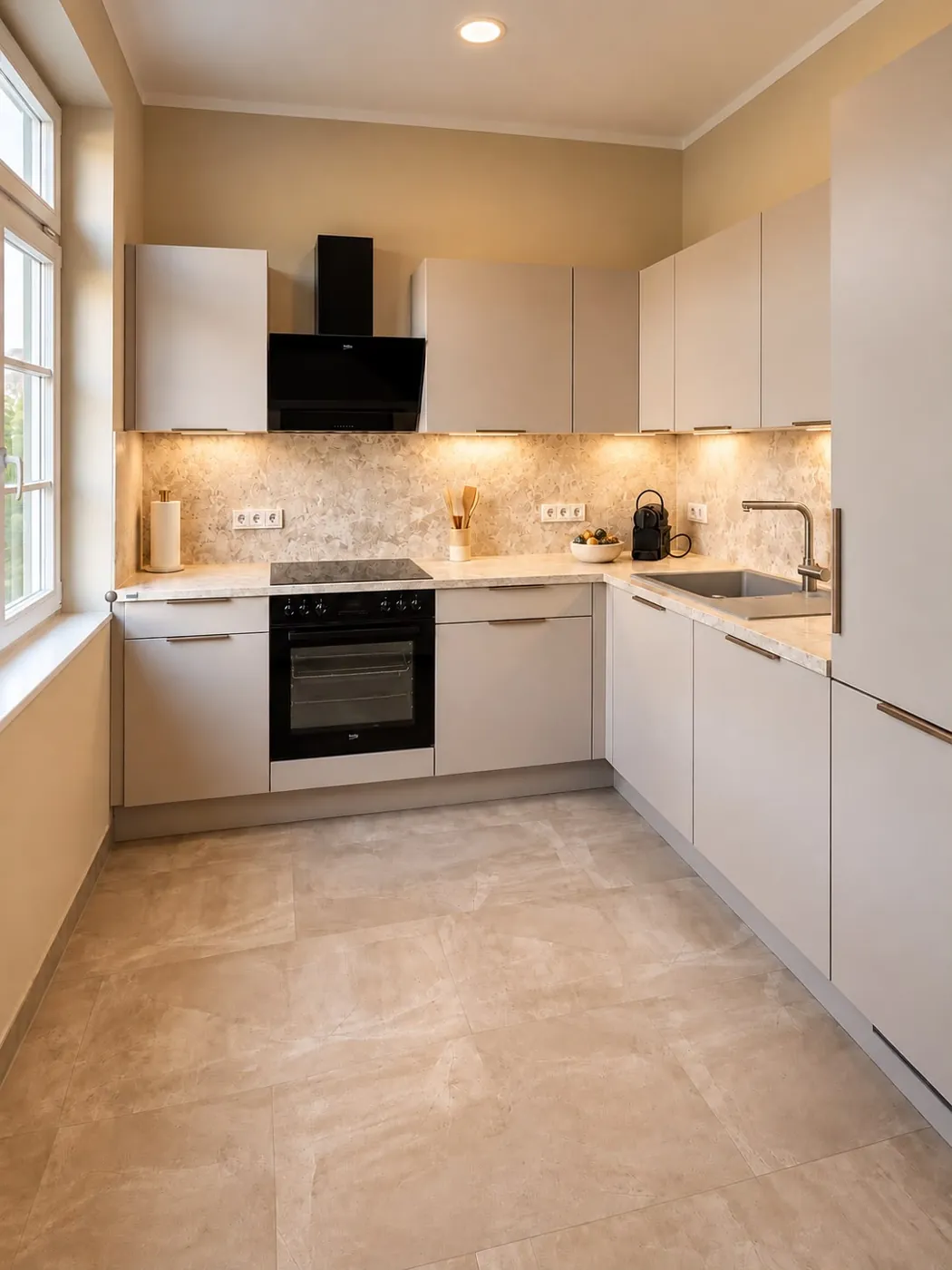 Küche mit Backofen und heller Arbeitsplatte, Maison Vallon · Christine