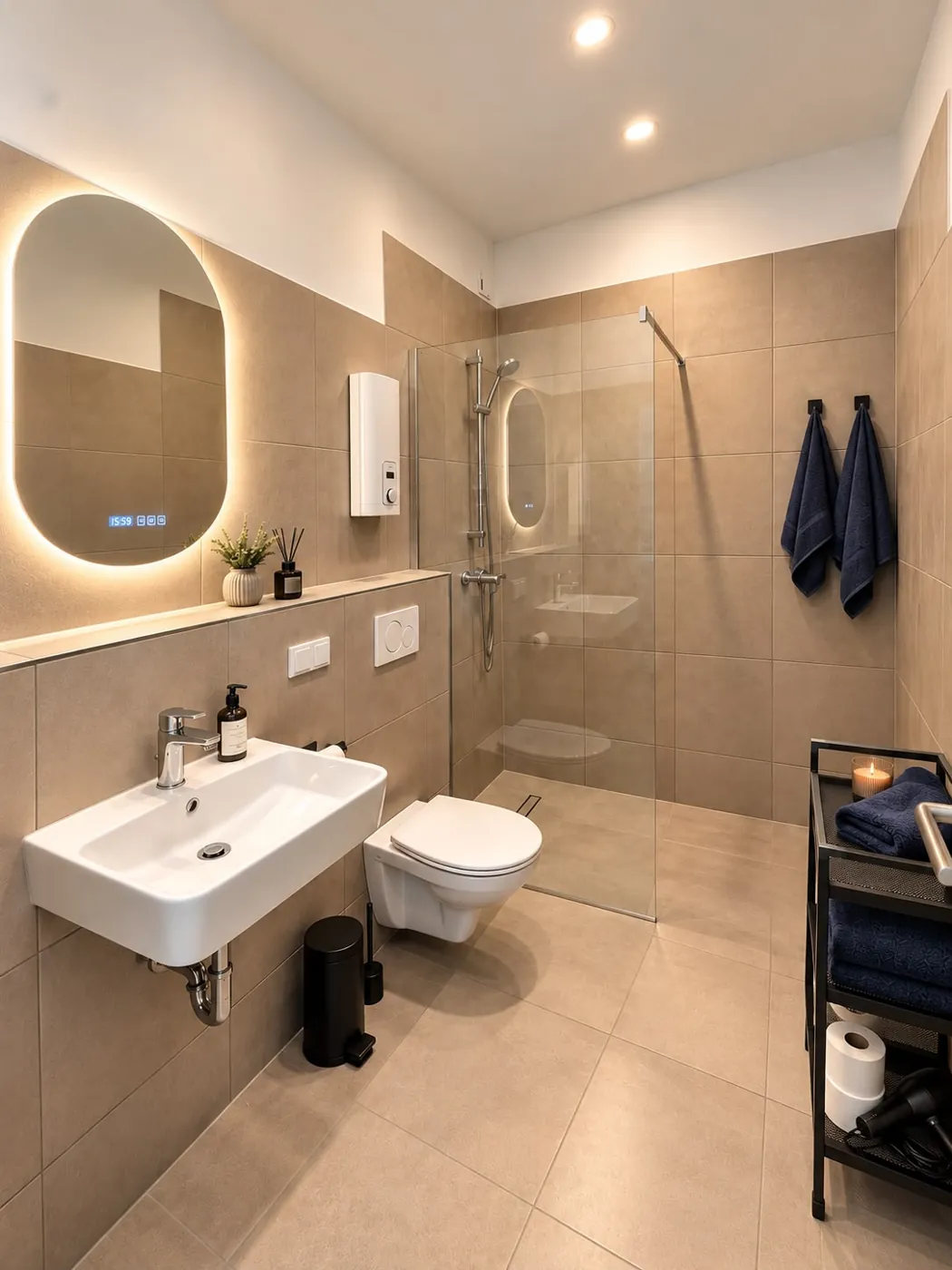 Bad mit Dusche und beleuchtetem Spiegel, Maison Vallon · Christine